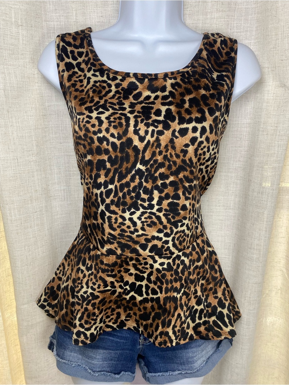 Vintage Annabelle Y2K Leopard Print Peplum Tank Top Made In USA Size Large